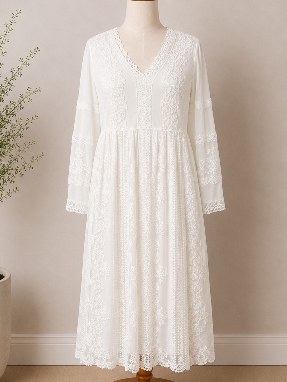 The White Company White Lace V-Neck Maxi Dress